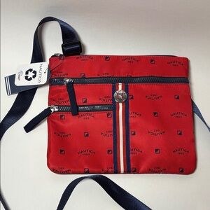 NWT Nautica Red and Navy Small Travel Crossbody Bag  Zipper Pockets 10”x8”